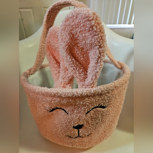 Pink Bunny Face Ear Easter Basket. 12" x 7,0". - Picture 1 of 4